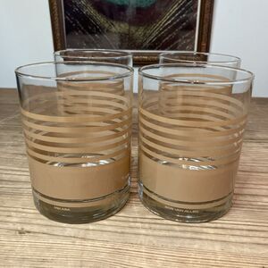 RARE ~ Mikasa BOB VAN ALLEN  Double Old Fashion VINTAGE Glasses Set Of 4 Tan